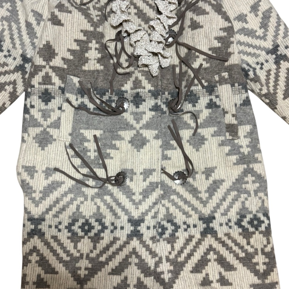 VTG WOOLRICH Aztec Tribal Western Duster Trench Coat Unisex Size Large In Beige - Picture 4 of 9